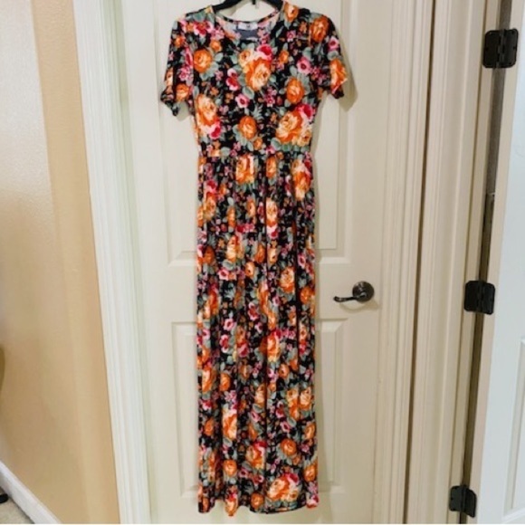 Amelia James New Size S Black Orange Floral Print Newport Stretch Maxi Dress - Picture 5 of 10